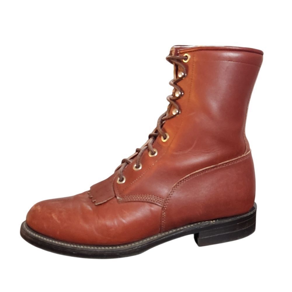 Justin Boots Kiltie Size 7 B Brown Lace Up Ankle Western Almond Toe Excellent